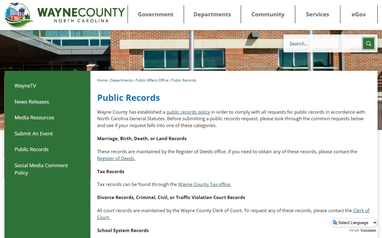 Wayne County public records routing for inmate population and court records